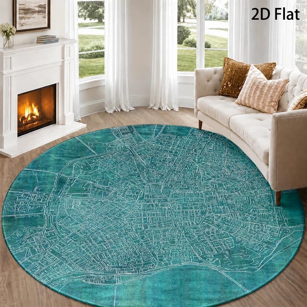 Commercial Road Printing - Teal stadsplattegrond rond vloerkleed vintage stedelijke