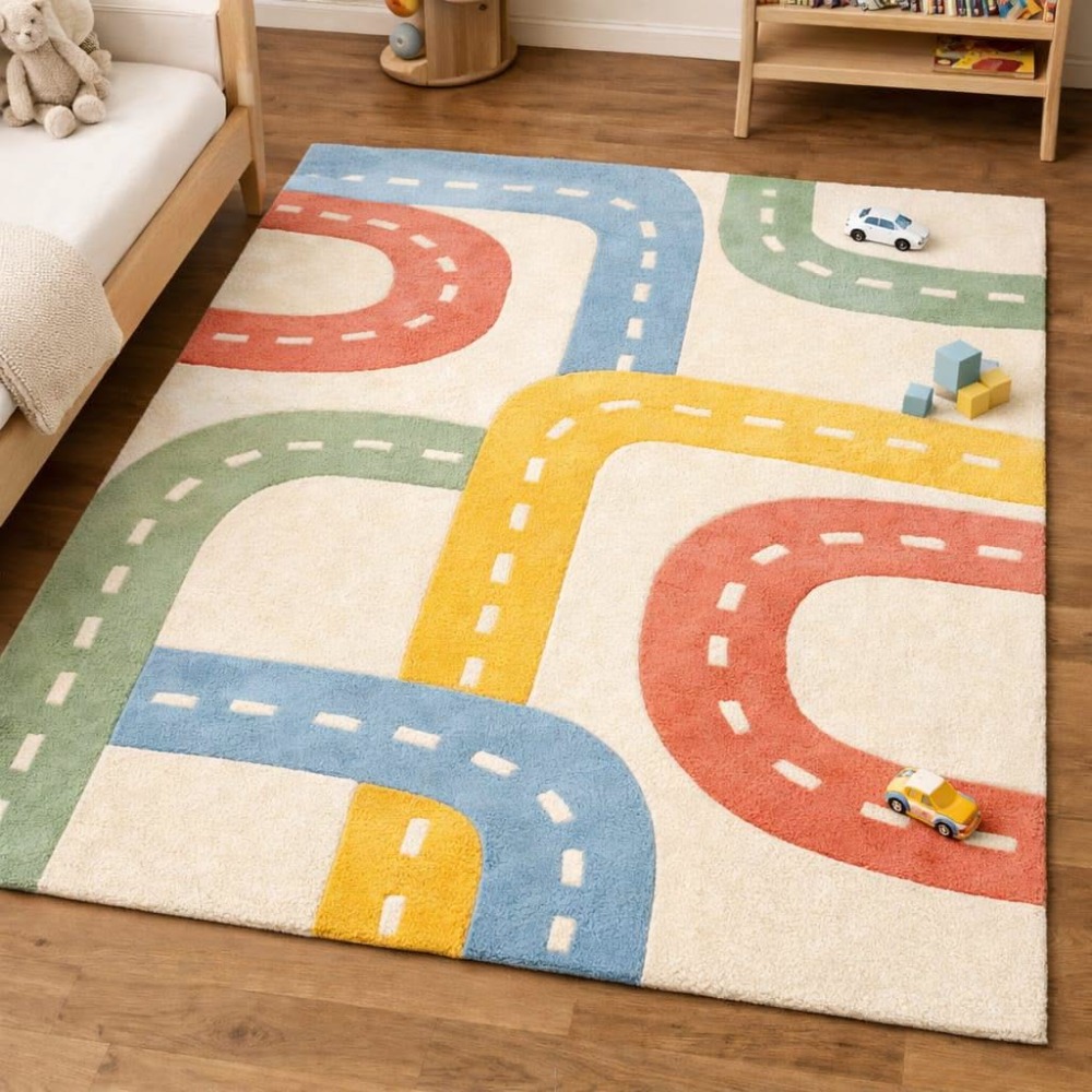 Commercial Road Printing - Woonkamertapijt, meerkleurig, met kruisende wegen, bedrukt,